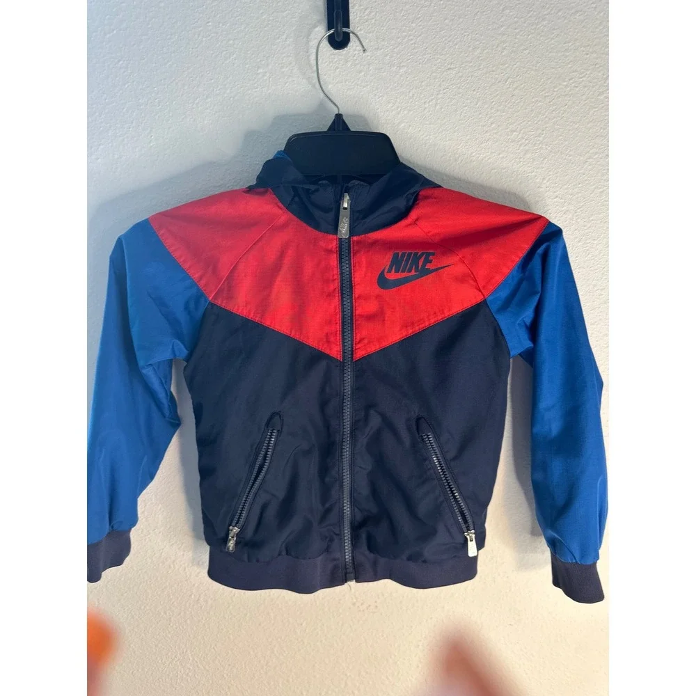 Nike Windrunner Jacket Full Zip Hooded Colorblock Red Blue Kids Size 4/xs‎ EUC